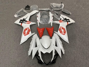 Erschwingliche Suzuki GSXR 600 / GSXR 750 Motorrad Verkleidung 2008-2010 - Weiss Rot Lipstick
