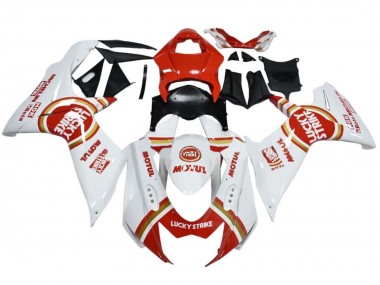 Erschwingliche Suzuki GSXR 600 / GSXR 750 Motorrad Verkleidung 2008-2010 - Weiss Rot Lucky Strike