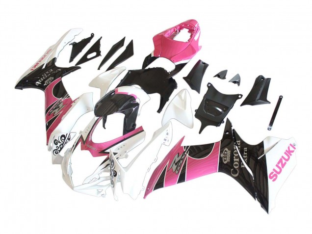 Erschwingliche Suzuki GSXR 600 / GSXR 750 Motorrad Verkleidung 2011-2024 - Weiss Rosa Schwarz Corona