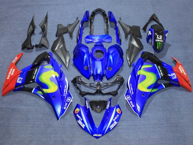 Erschwingliche Yamaha YZF R3/R25 Motorrad Verkleidung 2015-2018 - Blau Glanzendes Schwarz Rot ENEOS Monster