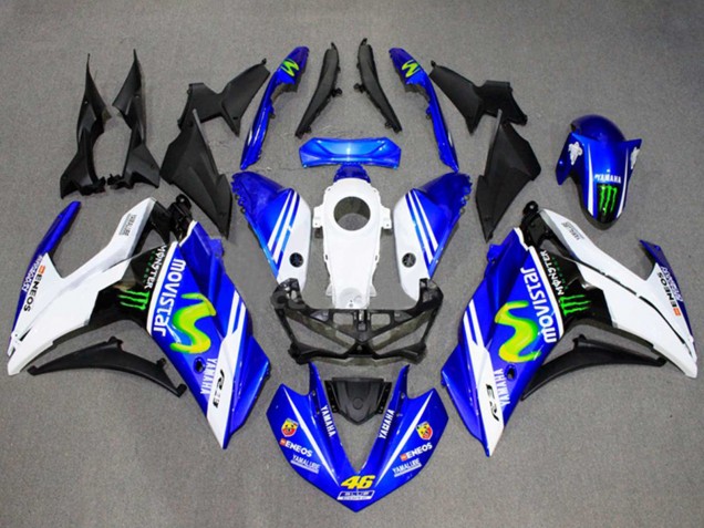 Erschwingliche Yamaha YZF R3/R25 Motorrad Verkleidung 2015-2018 - Weiss Blau Grun MoviStar Monster