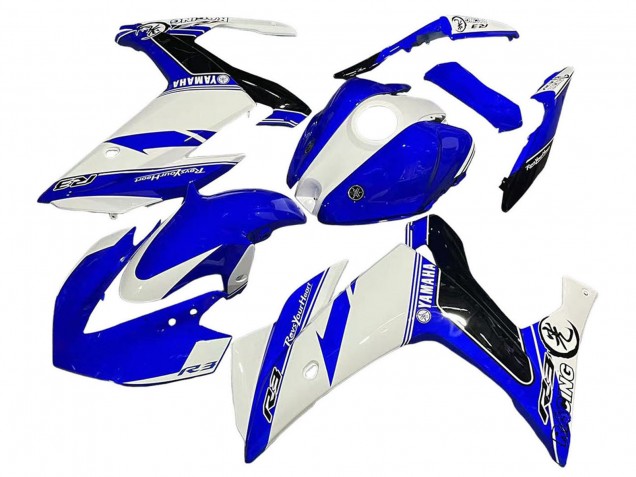 Erschwingliche Yamaha YZF R3/R25 Motorrad Verkleidung 2015-2018 - Weiss Blau Schwarz Rennen