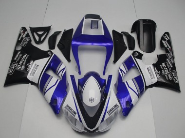 Erschwingliche Yamaha YZF R1 Motorrad Verkleidung 1998-1999 - Blau Weiss Glanzendes Schwarz Yamalube Motards