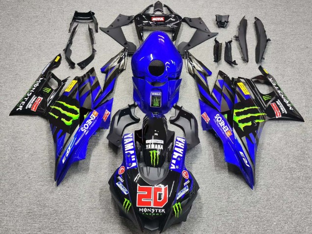 Erschwingliche Yamaha YZF R3/R25 Motorrad Verkleidung 2019-2021 - Blau Glanzendes Schwarz Grun ENEOS Monster 20