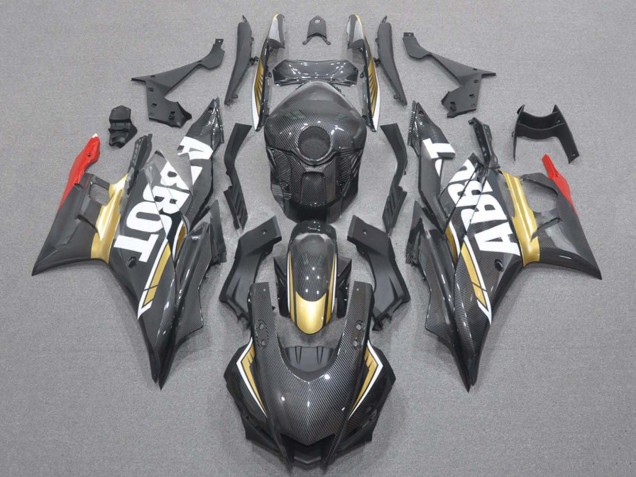 Erschwingliche Yamaha YZF R3/R25 Motorrad Verkleidung 2019-2021 - Rot Gold Schwarz Carbonfaser Stil
