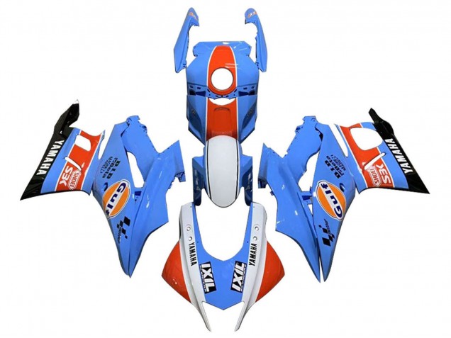 Erschwingliche Yamaha YZF R3/R25 Motorrad Verkleidung 2019-2021 - Blau Weiss Orange Schwarz Gulf