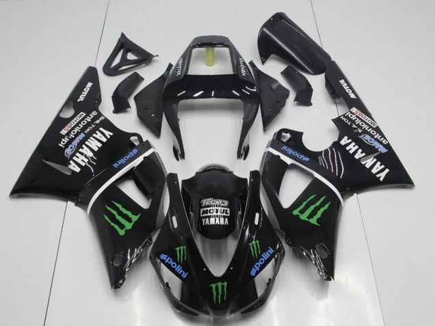 Erschwingliche Yamaha YZF R1 Motorrad Verkleidung 1998-1999 - Glanzendes Schwarz Blau Grun Motul Monster Drink