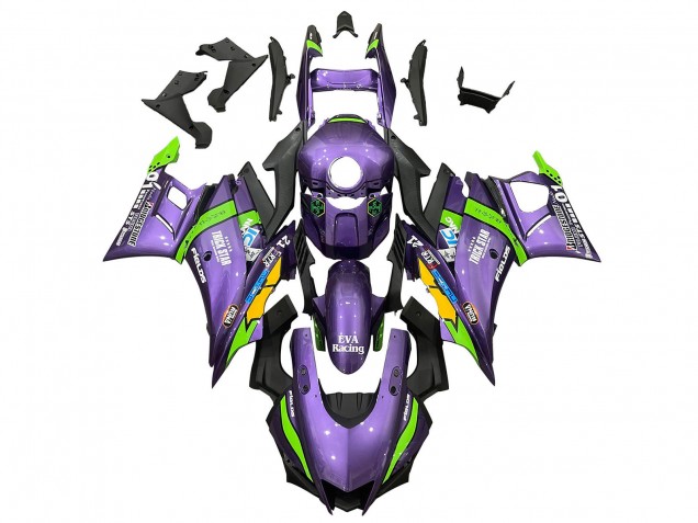 Erschwingliche Yamaha YZF R3/R25 Motorrad Verkleidung 2019-2021 - Lila Grun Weiss EVA Rennen