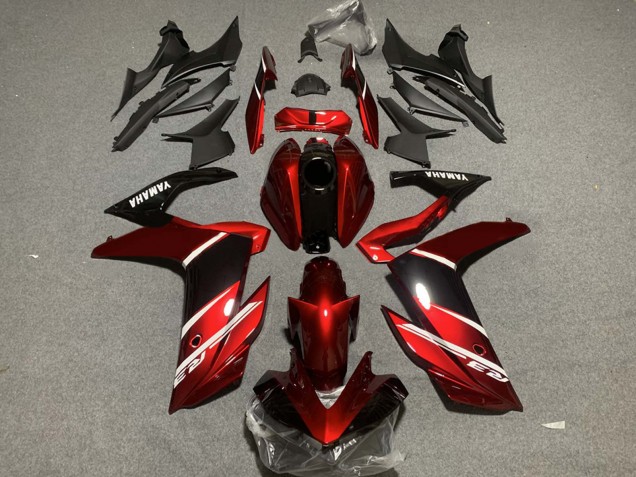 Erschwingliche Yamaha YZF R3/R25 Motorrad Verkleidung 2019-2021 - Rot Weiss Glanzendes Schwarz