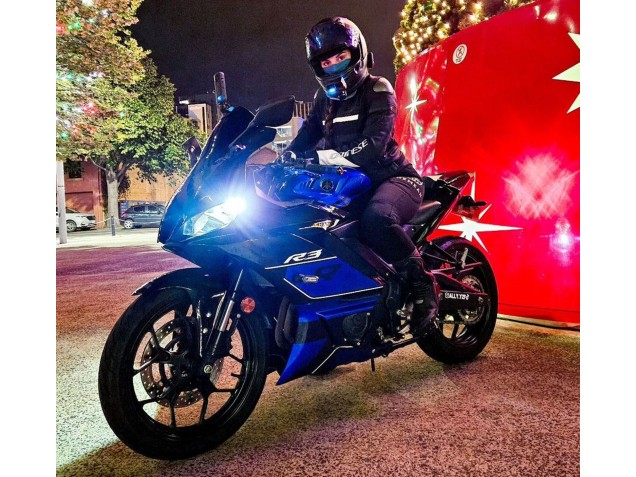 Erschwingliche Yamaha YZF R3/R25 Motorrad Verkleidung 2022-2024 - Blau Glanzendes Schwarz