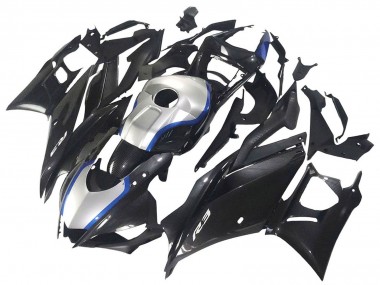 Erschwingliche Yamaha YZF R3/R25 Motorrad Verkleidung 2022-2024 - Schwarzer Carbonfaser Stil Silberblau