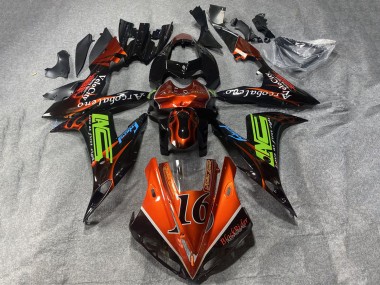 Erschwingliche Yamaha YZF 1000 R1 Motorrad Verkleidung 2002-2003 - Orange Schwarz Neon Grun mit Flamme 16