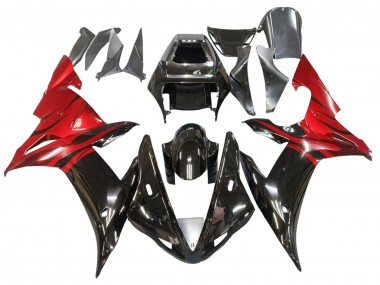 Erschwingliche Yamaha YZF 1000 R1 Motorrad Verkleidung 2002-2003 - Glanzendes Schwarz Rot Flamme