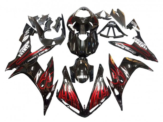 Erschwingliche Yamaha YZF 1000 R1 Motorrad Verkleidung 2004-2006 - Glanzendes Schwarz Rot Flamme