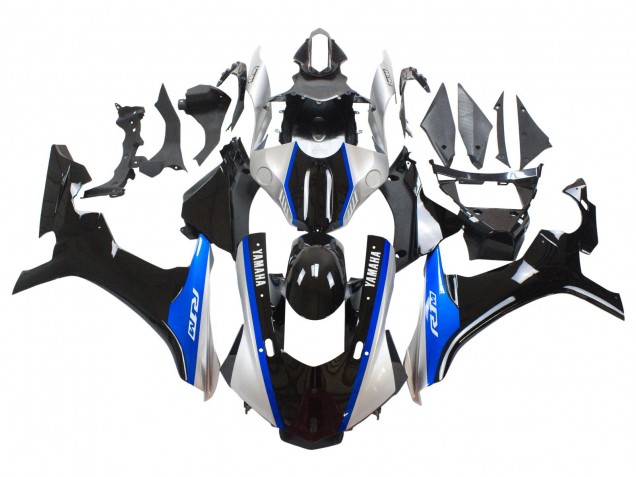 Erschwingliche Yamaha YZF 1000 R1 Motorrad Verkleidung 2015-2019 - Silber Blau Glanzendes Schwarz