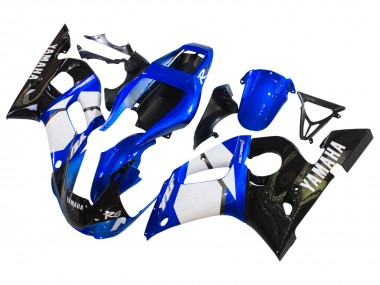 Erschwingliche Yamaha YZF 600 R6 Motorrad Verkleidung 1998-2002 - Weiss Blau Glanzendes Schwarz