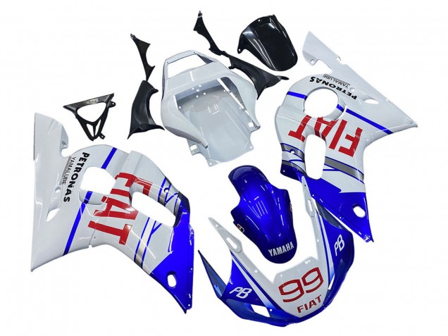 Erschwingliche Yamaha YZF 600 R6 Motorrad Verkleidung 1998-2002 - Weiss Blau Rot Fiat 99