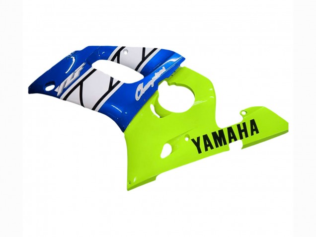 Erschwingliche Yamaha YZF 600 R6 Motorrad Verkleidung 1998-2002 - Neon Grun Blau Weiss Champions
