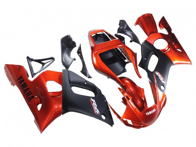 Erschwingliche Yamaha YZF 600 R6 Motorrad Verkleidung 1998-2002 - Orange Matt Schwarz