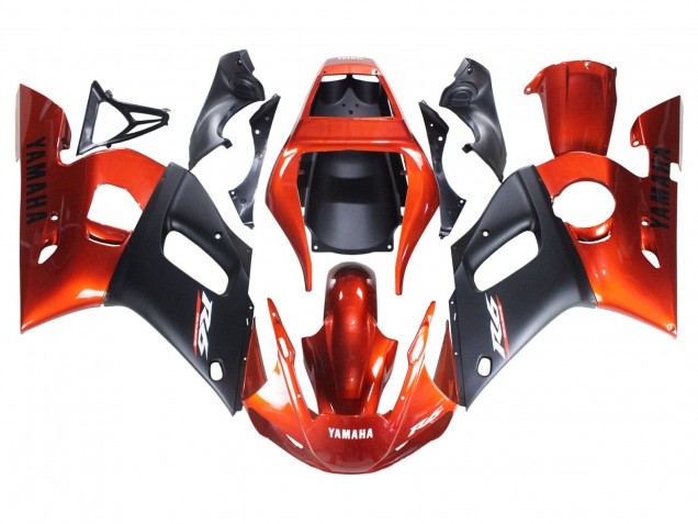 Erschwingliche Yamaha YZF 600 R6 Motorrad Verkleidung 1998-2002 - Orange Matt Schwarz