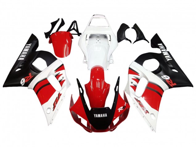 Erschwingliche Yamaha YZF 600 R6 Motorrad Verkleidung 1998-2002 - Weiss Rot Glanzendes Schwarz