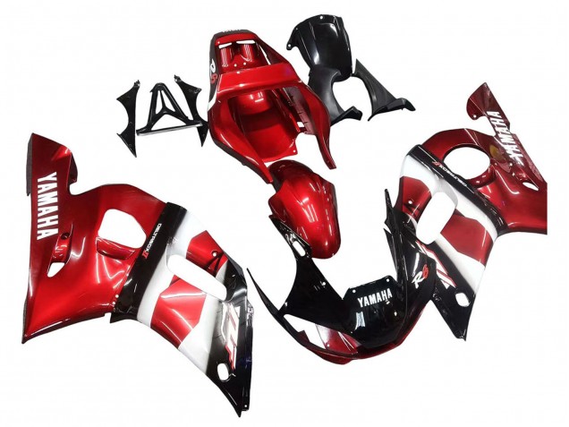 Erschwingliche Yamaha YZF 600 R6 Motorrad Verkleidung 1998-2002 - Rot Weiss Glanzendes Schwarz