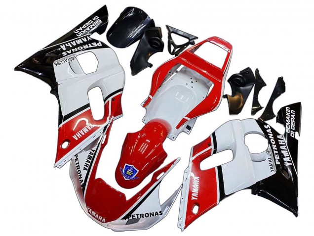 Erschwingliche Yamaha YZF 600 R6 Motorrad Verkleidung 1998-2002 - Weiss Rot Schwarz Petronas Yamalube 50th