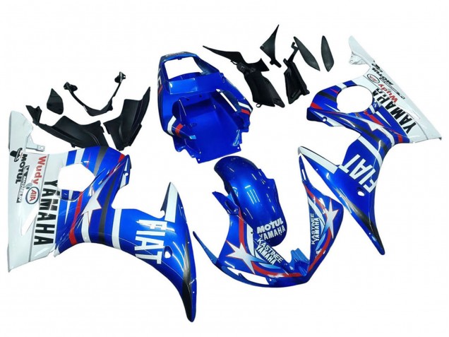 Erschwingliche Yamaha YZF R6 Motorrad Verkleidung 2003-2004 - Weiss Blau Fiat Motul Kastinee