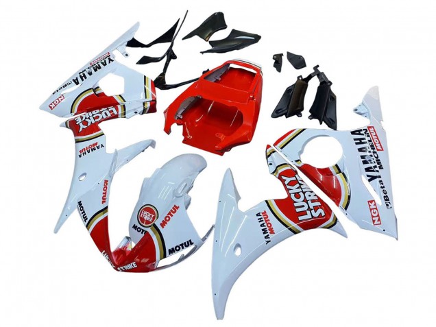 Erschwingliche Yamaha YZF R6 Motorrad Verkleidung 2003-2004 - Weiss Rot Lucky Strike Motul