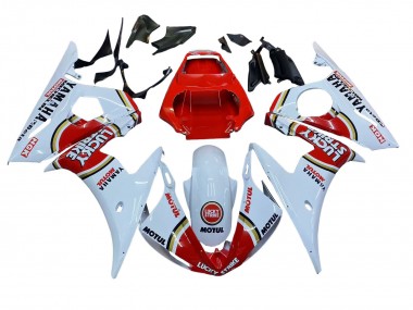 Erschwingliche Yamaha YZF R6 Motorrad Verkleidung 2003-2004 - Weiss Rot Lucky Strike Motul