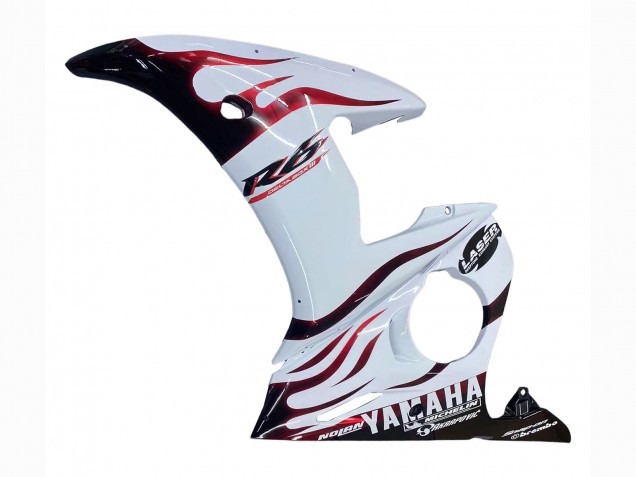 Erschwingliche Yamaha YZF R6S Motorrad Verkleidung 2006-2009 - Weiss mit Dunkel Schwarz Flamme