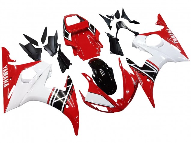 Erschwingliche Yamaha YZF R6 Motorrad Verkleidung 2003-2004 - Weiss Rot Glanzendes Schwarz
