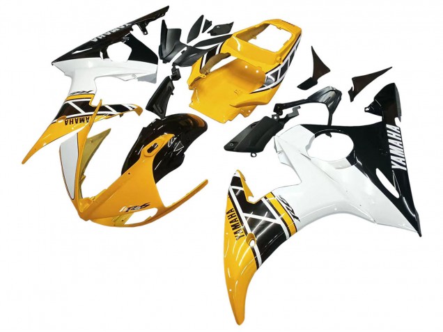 Erschwingliche Yamaha YZF R6S Motorrad Verkleidung 2006-2009 - Gelb Weiss Glanzendes Schwarz