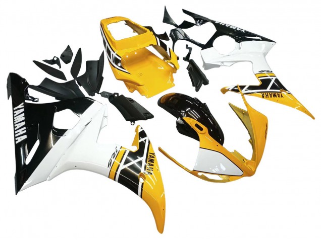 Erschwingliche Yamaha YZF R6S Motorrad Verkleidung 2006-2009 - Gelb Weiss Glanzendes Schwarz