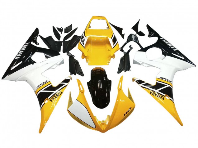 Erschwingliche Yamaha YZF R6S Motorrad Verkleidung 2006-2009 - Gelb Weiss Glanzendes Schwarz