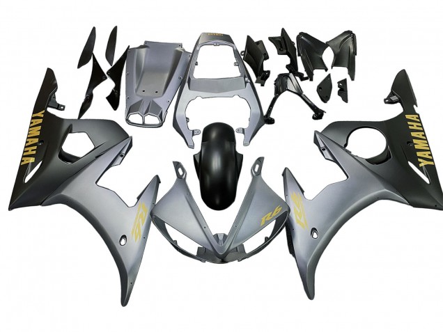Erschwingliche Yamaha YZF R6S Motorrad Verkleidung 2006-2009 - Matt Grau Matt Schwarz Gold Aufkleber