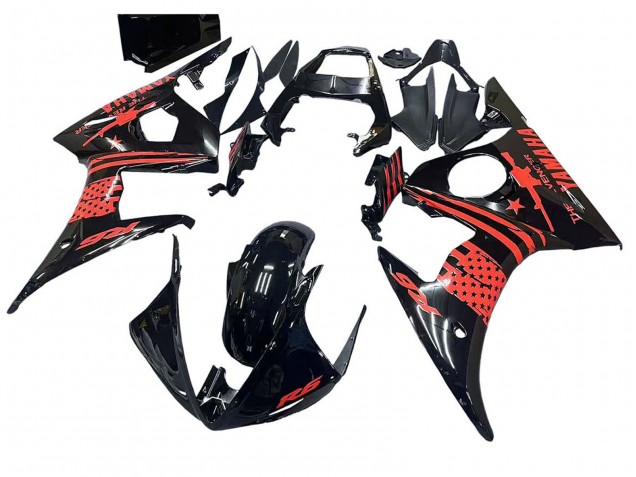 Erschwingliche Yamaha YZF R6S Motorrad Verkleidung 2006-2009 - Glanzendes Schwarz Rot