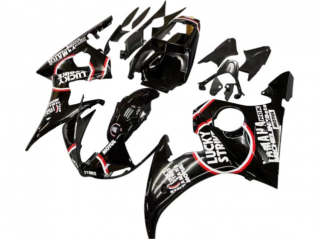 Erschwingliche Yamaha YZF R6S Motorrad Verkleidung 2006-2009 - Glanzendes Schwarz Rot Weiss Lucky Strike Motul