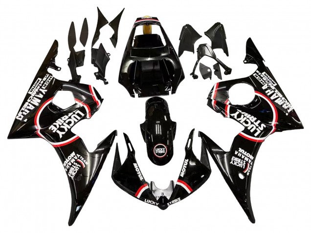 Erschwingliche Yamaha YZF R6S Motorrad Verkleidung 2006-2009 - Glanzendes Schwarz Rot Weiss Lucky Strike Motul