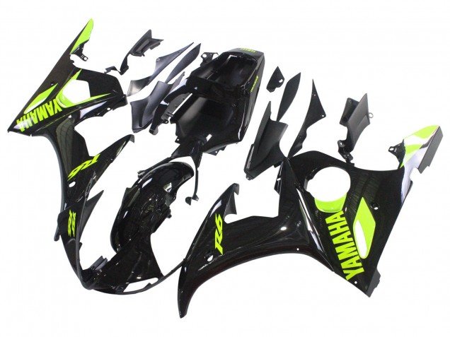 Erschwingliche Yamaha YZF R6S Motorrad Verkleidung 2006-2009 - Glanzendes Schwarz Neon Gelb
