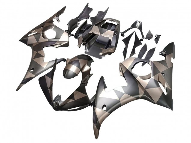 Erschwingliche Yamaha YZF R6S Motorrad Verkleidung 2006-2009 - Grau Matt Schwarz Geometric