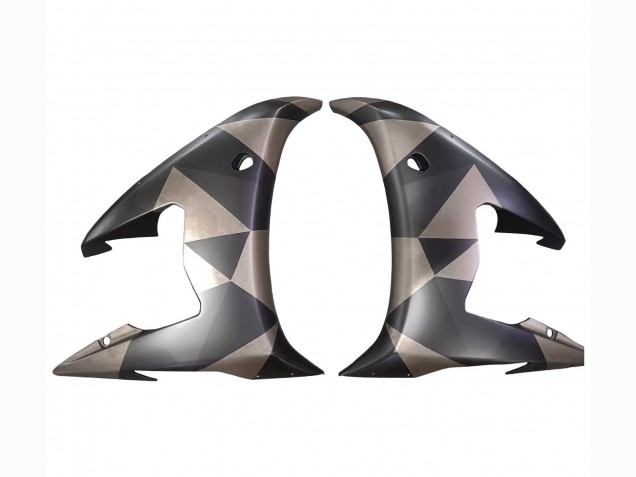 Erschwingliche Yamaha YZF R6S Motorrad Verkleidung 2006-2009 - Grau Matt Schwarz Geometric