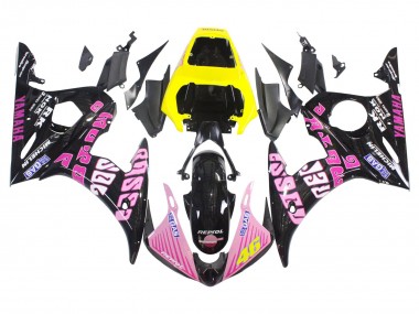 Erschwingliche Yamaha YZF R6 Motorrad Verkleidung 2003-2004 - Gelb Rosa Glanzendes Schwarz Rossi Repsol 46
