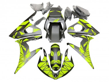 Erschwingliche Yamaha YZF R6S Motorrad Verkleidung 2006-2009 - Neon Grun Matt Schwarz Geometric