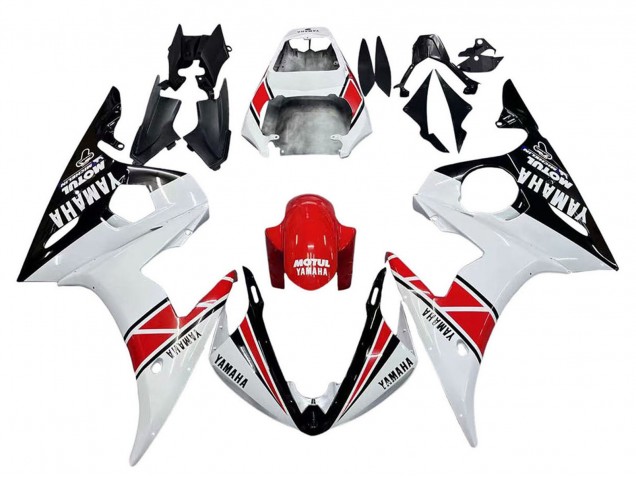 Erschwingliche Yamaha YZF R6S Motorrad Verkleidung 2006-2009 - Weiss Rot Glanzendes Schwarz Motul