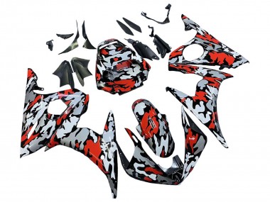 Erschwingliche Yamaha YZF R6 Motorrad Verkleidung 2003-2004 - Schwarz Rot Grau Camouflage