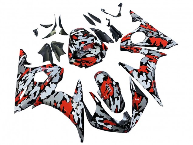 Erschwingliche Yamaha YZF R6S Motorrad Verkleidung 2006-2009 - Schwarz Rot Grau Camouflage