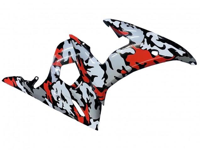 Erschwingliche Yamaha YZF R6S Motorrad Verkleidung 2006-2009 - Schwarz Rot Grau Camouflage