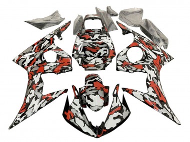 Erschwingliche Yamaha YZF R6S Motorrad Verkleidung 2006-2009 - Schwarz Rot Grau Camouflage