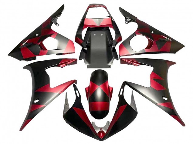 Erschwingliche Yamaha YZF 600 R6 Motorrad Verkleidung 2005 - Matt Schwarz Rot Geometric